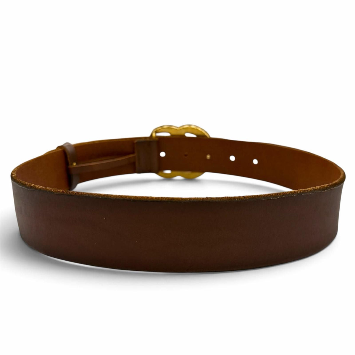 Gucci Leather Double G Buckle Wide Belt Brown Gold — view 4