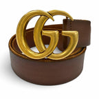 Gucci Leather Double G Buckle Wide Belt Brown Gold