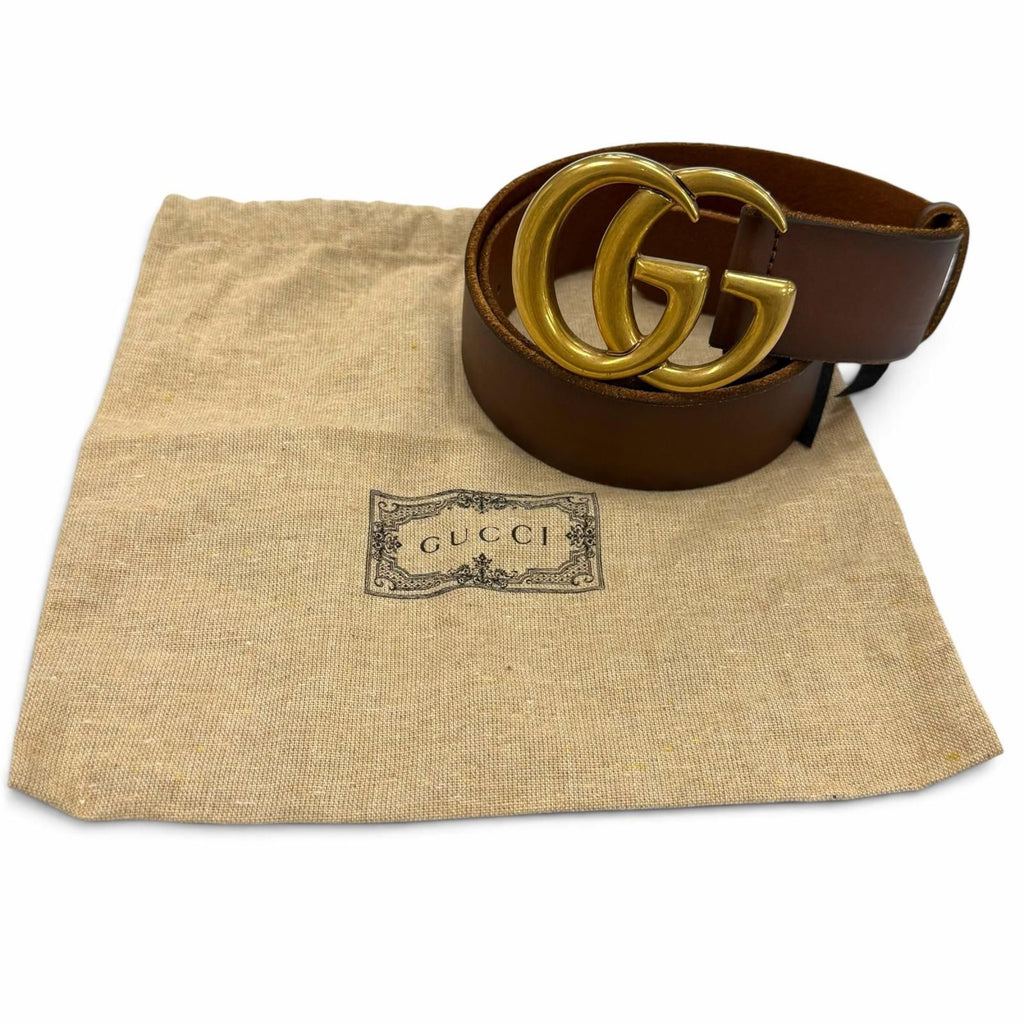 Gucci Leather Double G Buckle Wide Belt Brown Gold — view 2