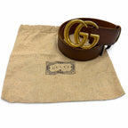 Gucci Leather Double G Buckle Wide Belt Brown Gold — view 2