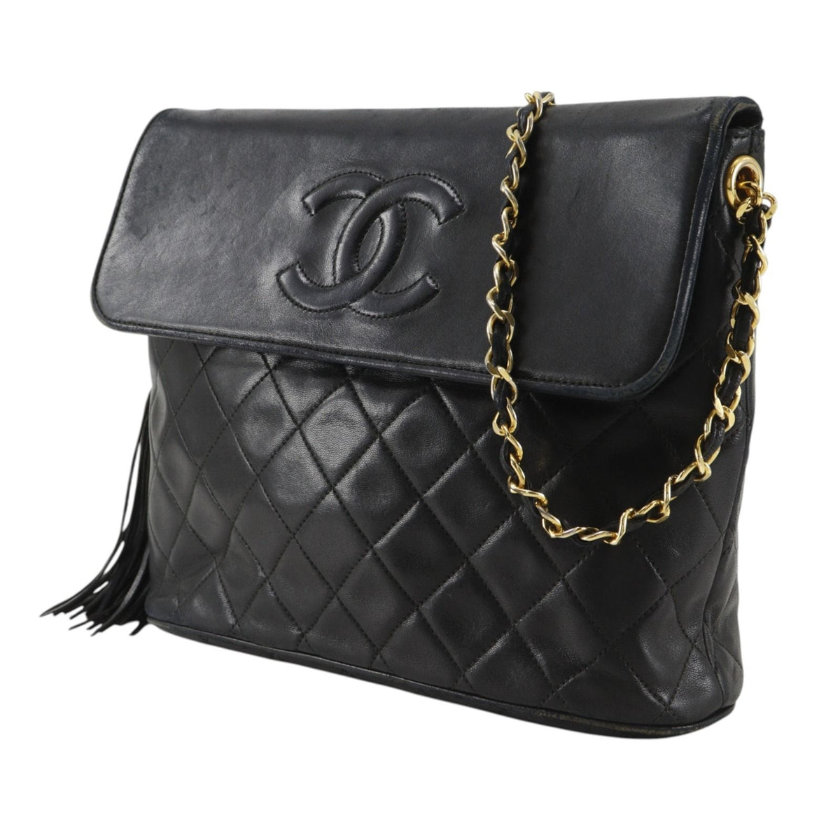 Chanel Quilted Chain Shoulder Vintage Tassel Lambskin Black Bag — view 2