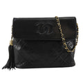 Chanel Quilted Chain Shoulder Vintage Tassel Lambskin Black Bag