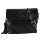 Chanel Quilted Chain Shoulder Vintage Tassel Lambskin Black Bag