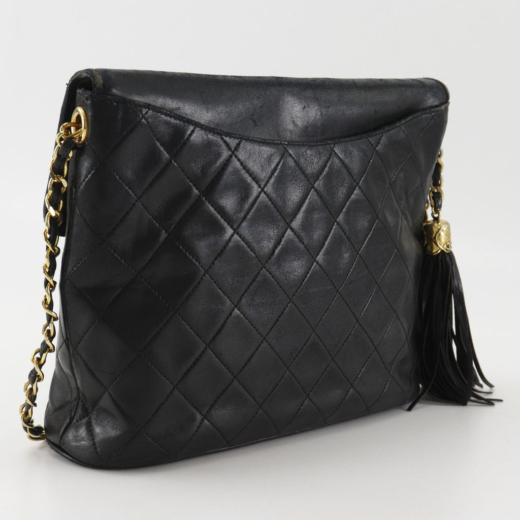 Chanel Quilted Chain Shoulder Vintage Tassel Lambskin Black Bag — view 3
