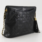 Chanel Quilted Chain Shoulder Vintage Tassel Lambskin Black Bag — view 3
