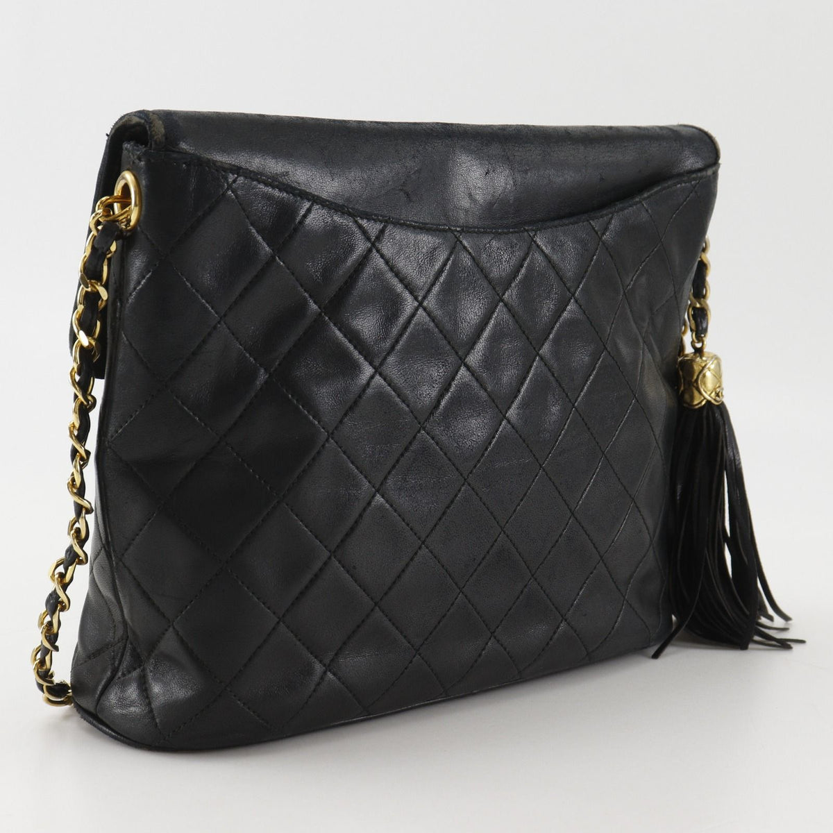 Chanel Quilted Chain Shoulder Vintage Tassel Lambskin Black Bag — view 3