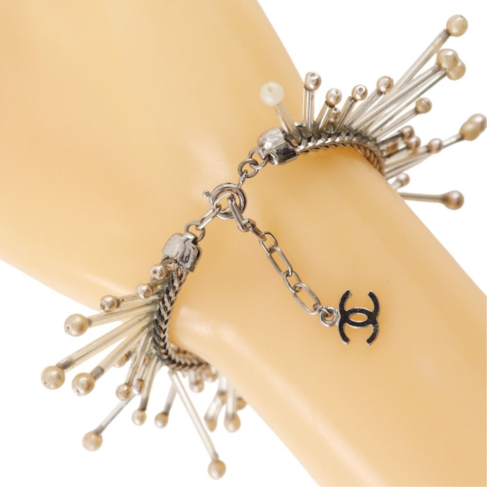 Chanel Metal Faux Pearl Silver 98P Bracelet — view 3