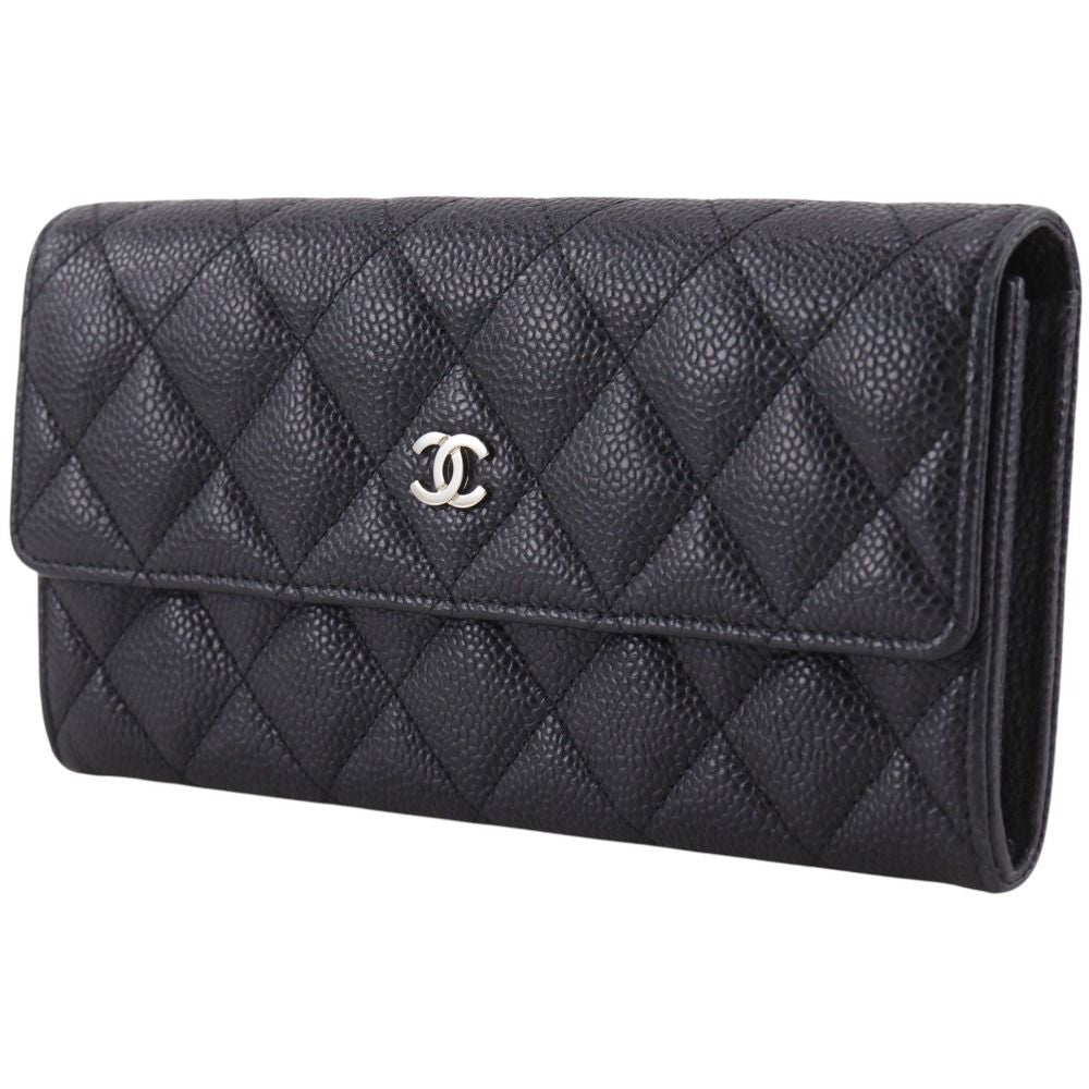 Chanel CC Logo Quilted Caviar Leather Black Wallet — view 2