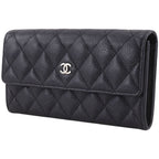Chanel CC Logo Quilted Caviar Leather Black Wallet — view 2