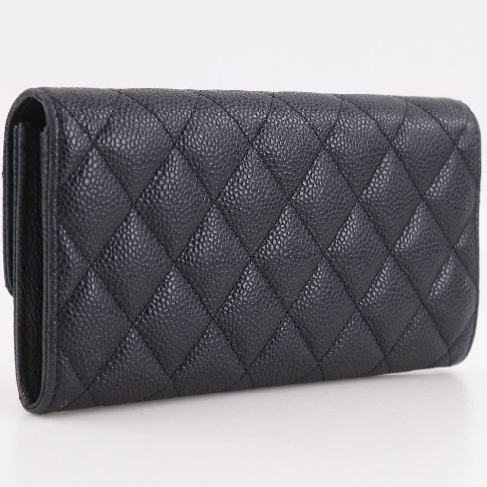 Chanel CC Logo Quilted Caviar Leather Black Wallet — view 3