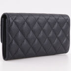 Chanel CC Logo Quilted Caviar Leather Black Wallet — view 3