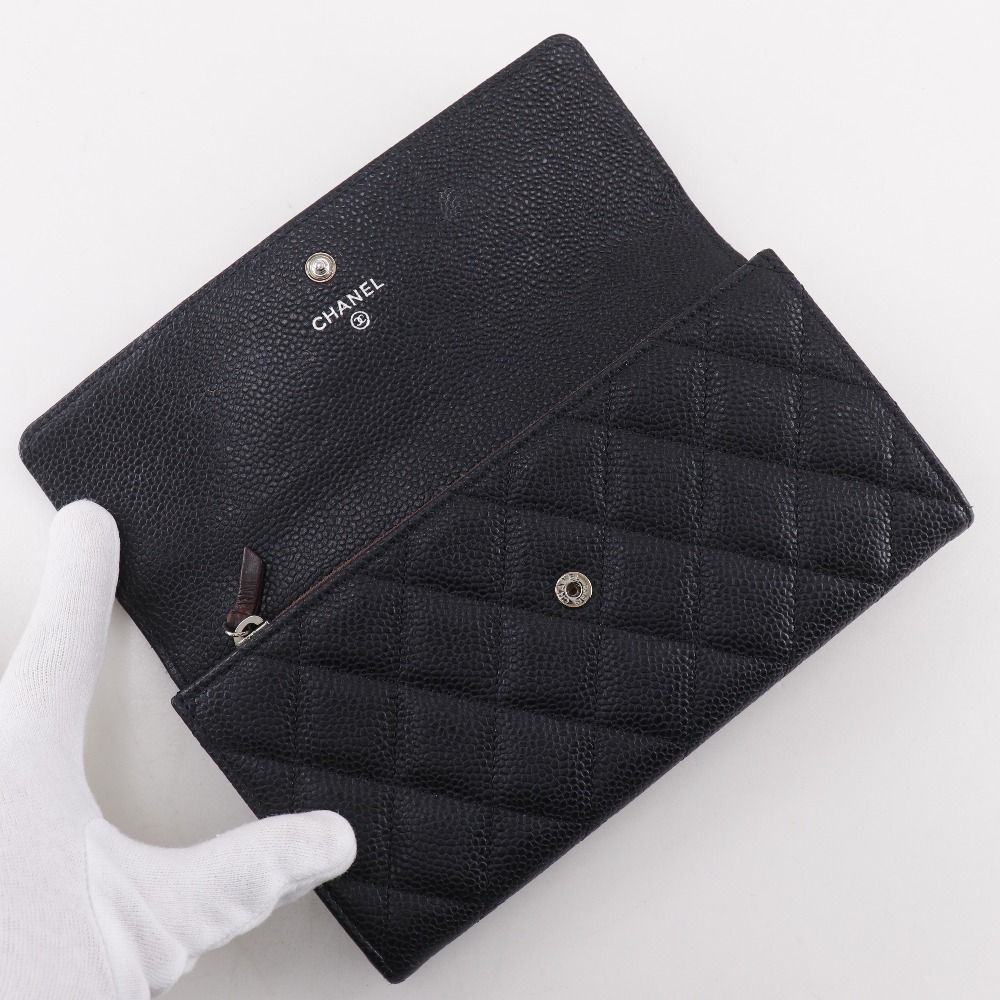 Chanel CC Logo Quilted Caviar Leather Black Wallet — view 5