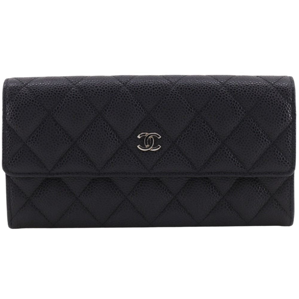 Chanel CC Logo Quilted Caviar Leather Black Wallet