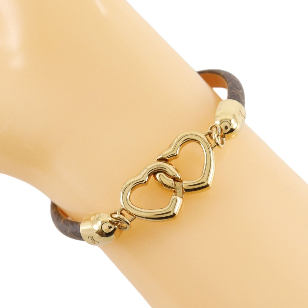 Louis Vuitton Bracelet Say Yes Heart Monogram Canvas Gold Plated Brown — view 3