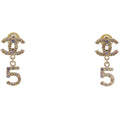 Chanel CC Logo No 5 Gold Plated Rhinestone 06A Earrings