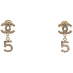 Chanel CC Logo No 5 Gold Plated Rhinestone 06A Earrings
