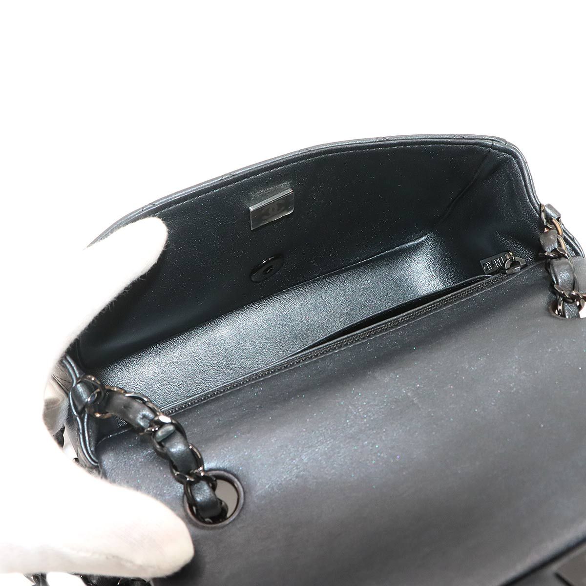 Chanel Mini Quilted 20 Chain Shoulder Bag Leather Gray Black — view 7