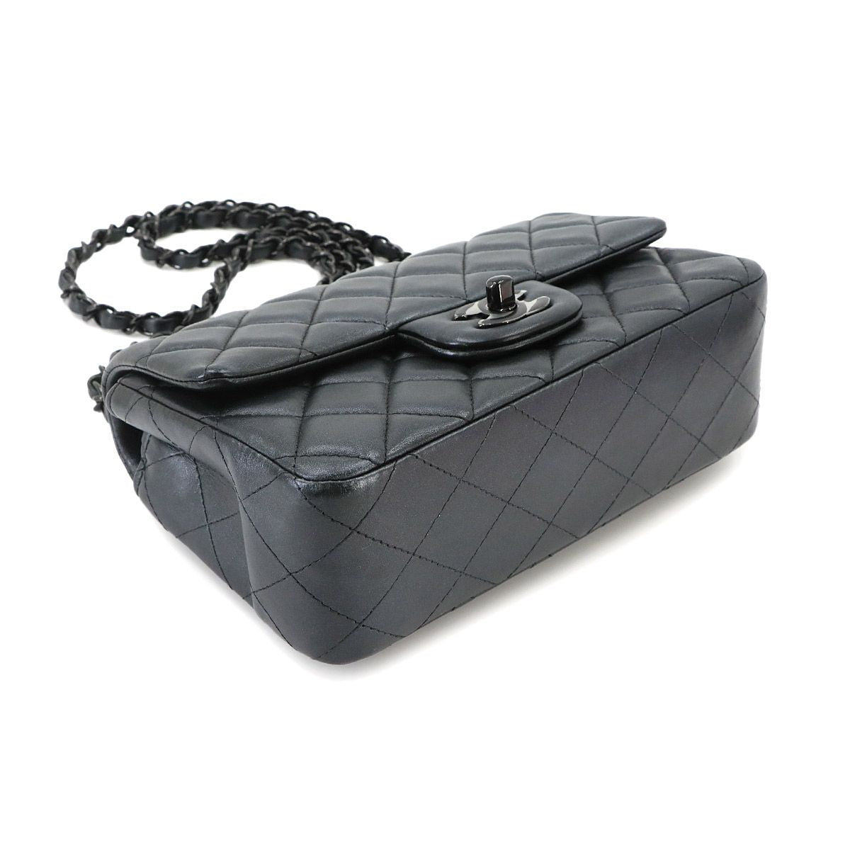 Chanel Mini Quilted 20 Chain Shoulder Bag Leather Gray Black — view 4