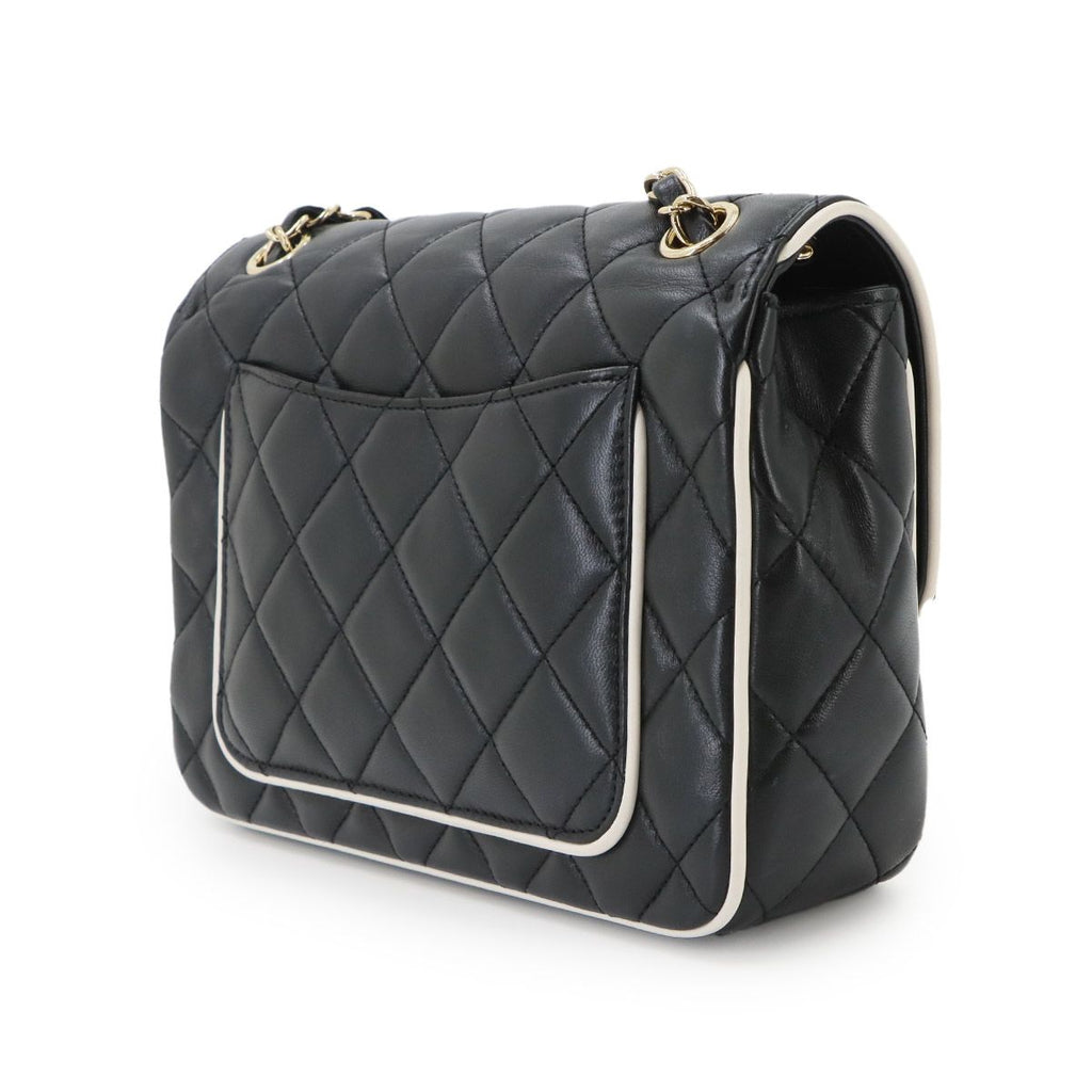 Chanel Quilted Chain Shoulder Bag Lambskin Black White Gold — view 4