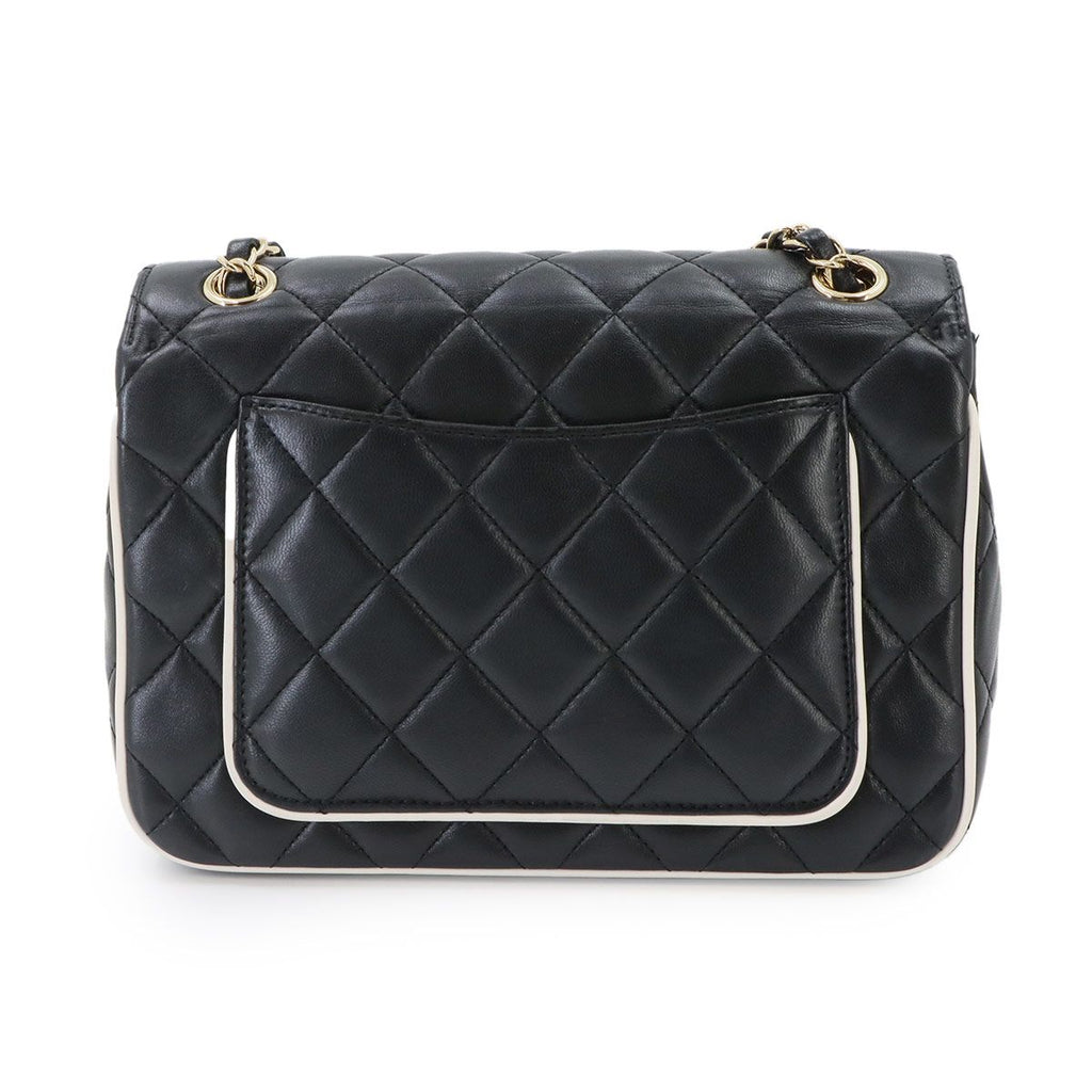 Chanel Quilted Chain Shoulder Bag Lambskin Black White Gold — view 3