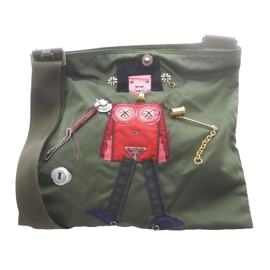 Prada Nylon Robot Pattern Shoulder Bag Khaki Green