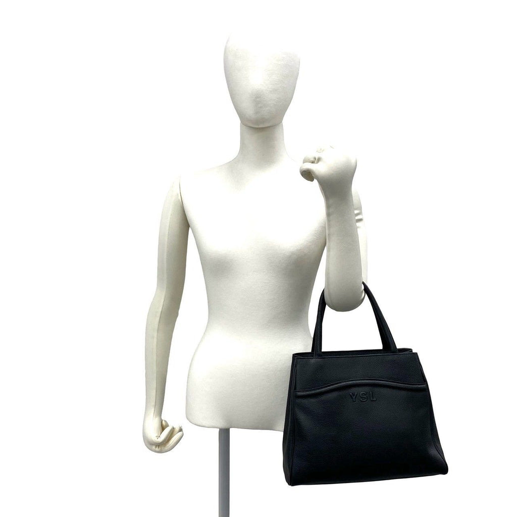 Saint Laurent Vintage YSL Logo Leather Tote Bag Black — view 2