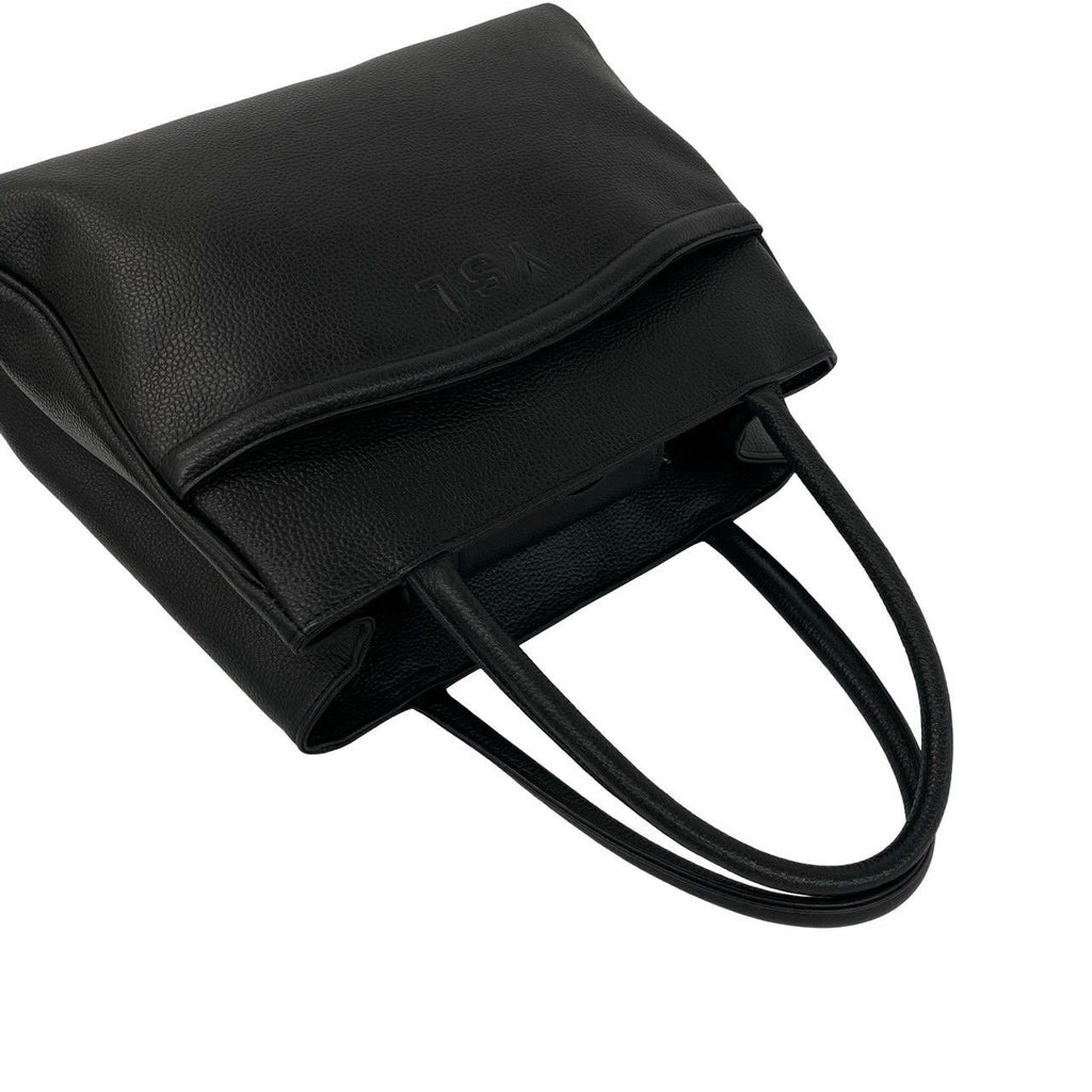 Saint Laurent Vintage YSL Logo Leather Tote Bag Black — view 4