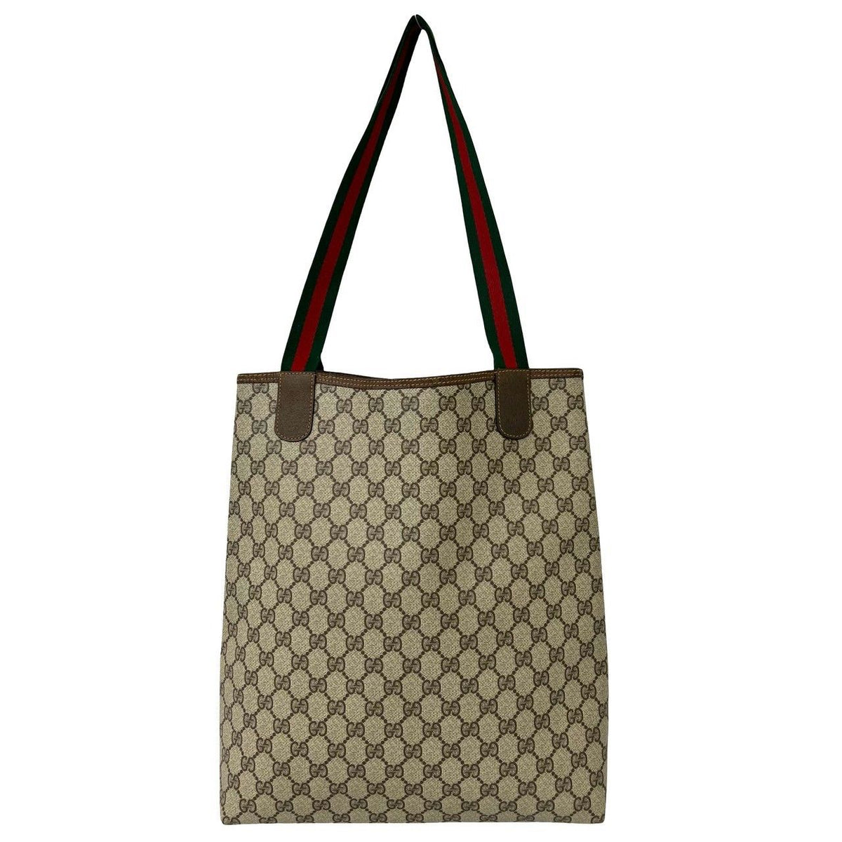 Gucci Vintage Sherry Line GG Logo Leather Tote Shoulder Bag Brown — view 3
