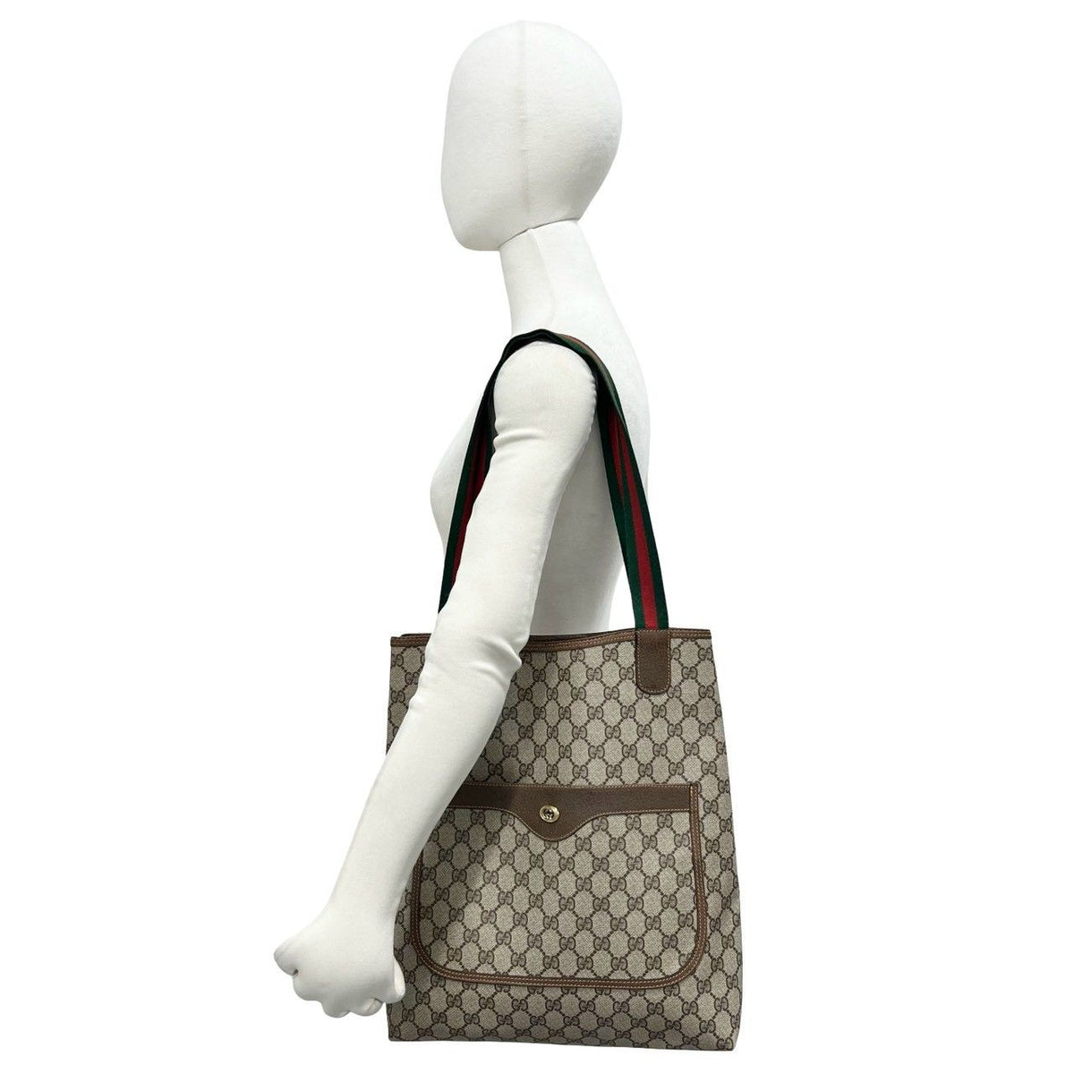 Gucci Vintage Sherry Line GG Logo Leather Tote Shoulder Bag Brown — view 2
