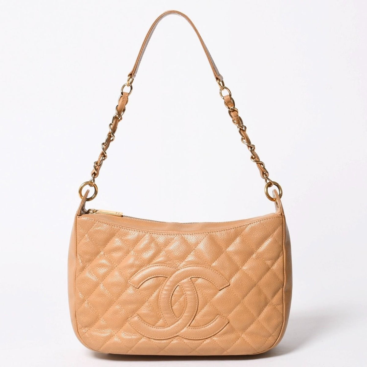 Chanel Tsukimi Shape Hobo Caviar Leather Beige