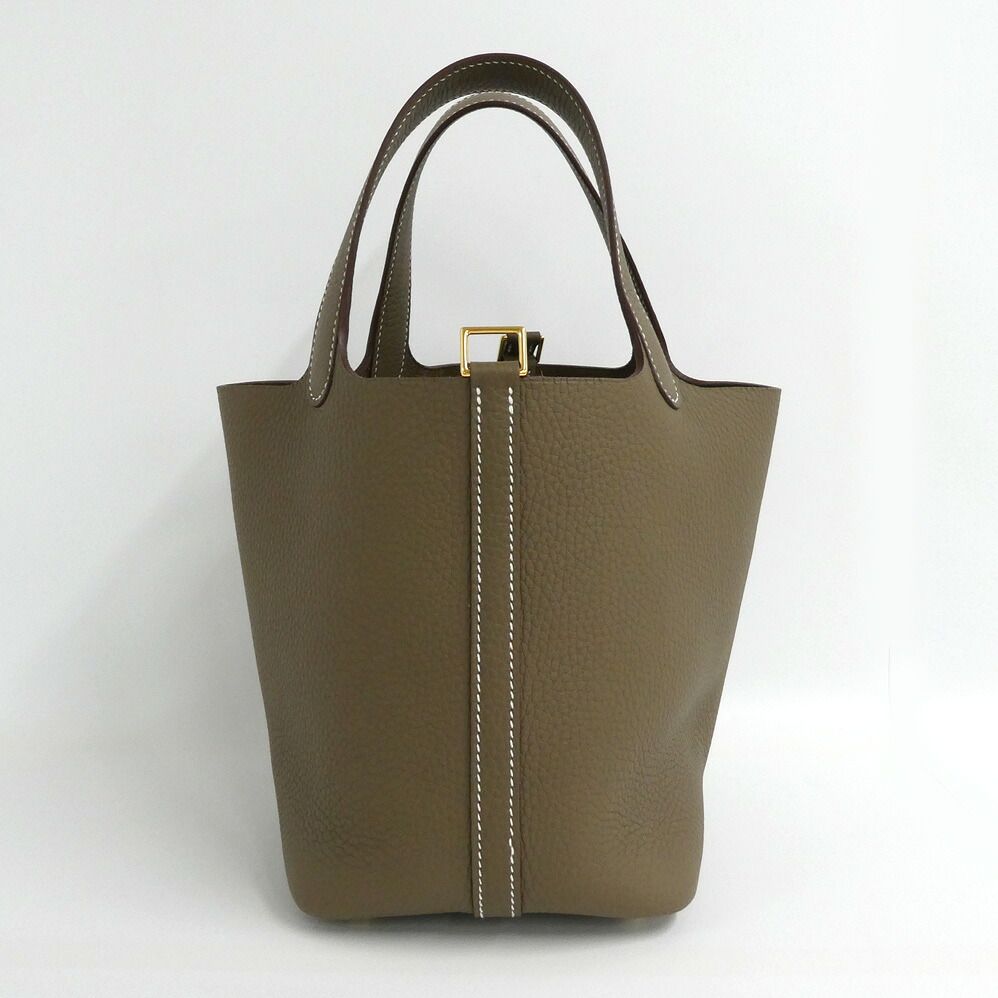 Hermes Picotin Lock PM Etoupe Taurillon Clemence Gold Handbag — view 3