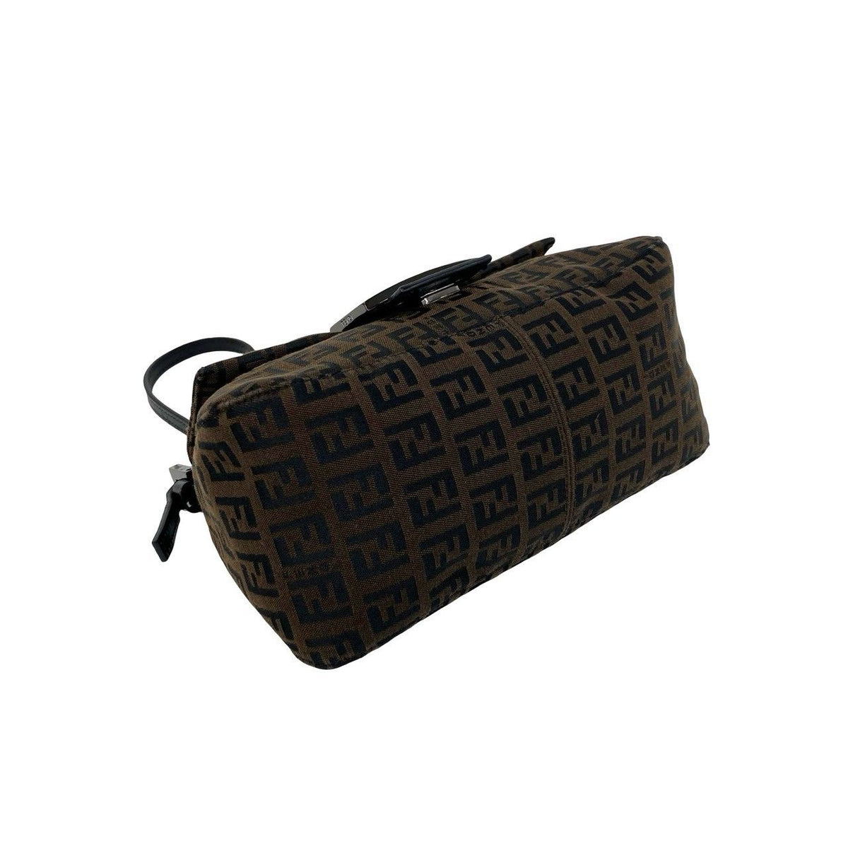 Fendi Zucchino FF Pattern Canvas Leather Handbag Bag Brown Black — view 7