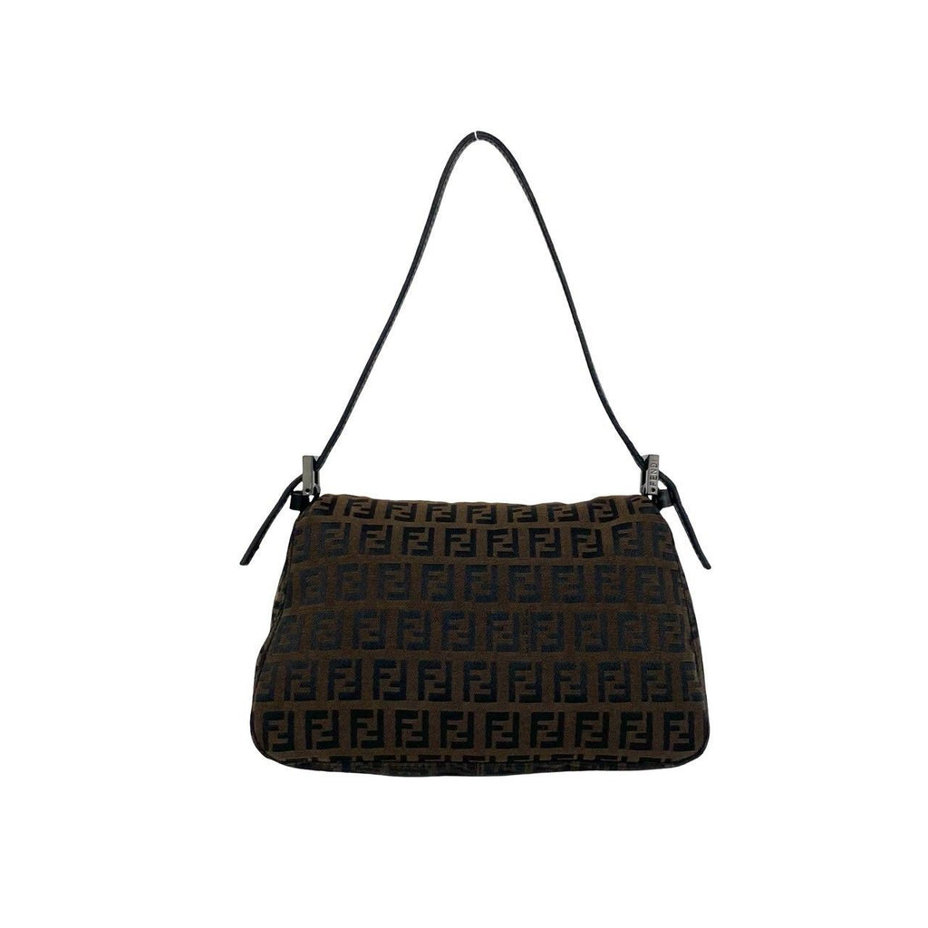 Fendi Zucchino FF Pattern Canvas Leather Handbag Bag Brown Black — view 3