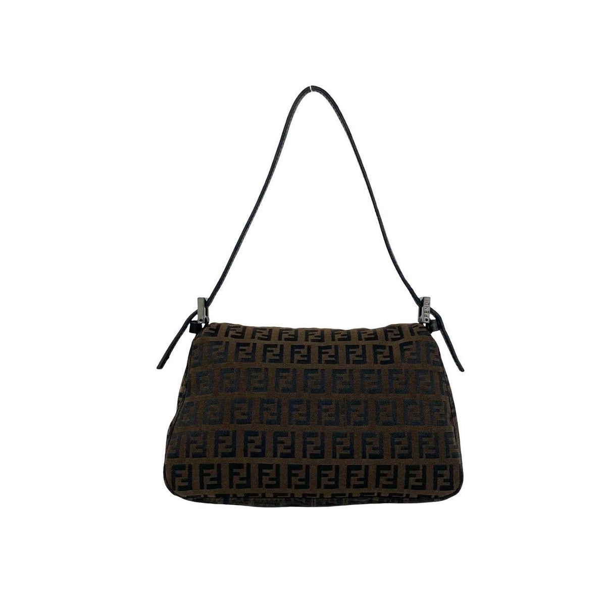 Fendi Zucchino FF Pattern Canvas Leather Handbag Bag Brown Black — view 3