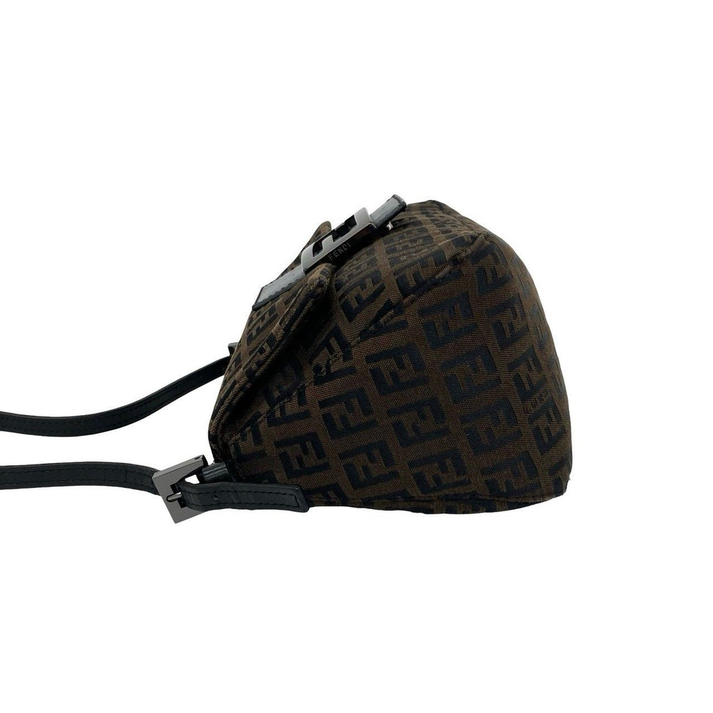 Fendi Zucchino FF Pattern Canvas Leather Handbag Bag Brown Black — view 5