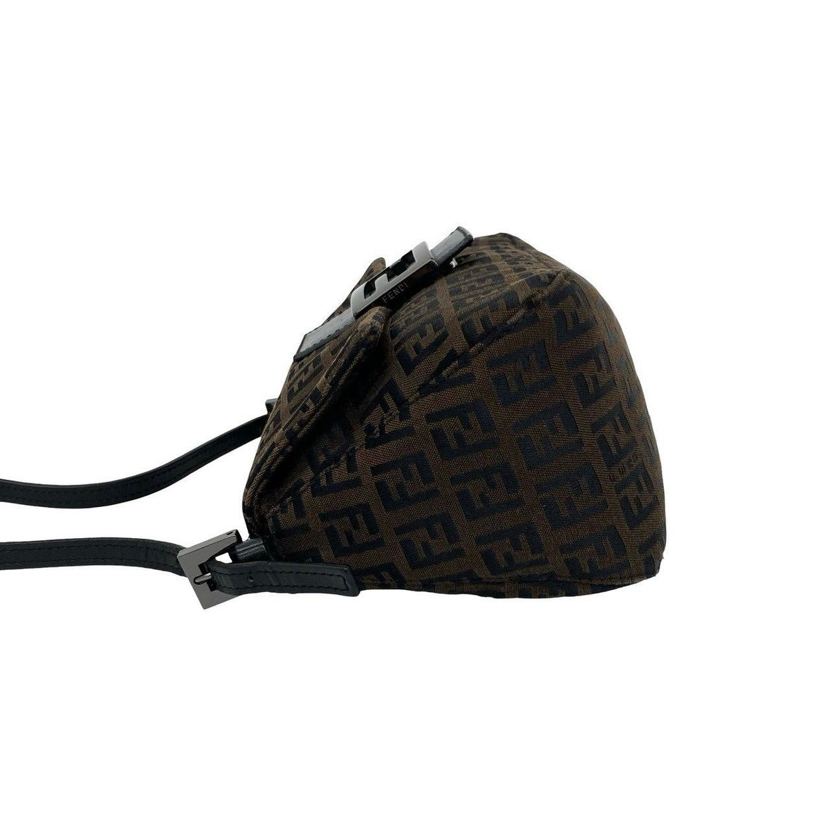Fendi Zucchino FF Pattern Canvas Leather Handbag Bag Brown Black — view 5