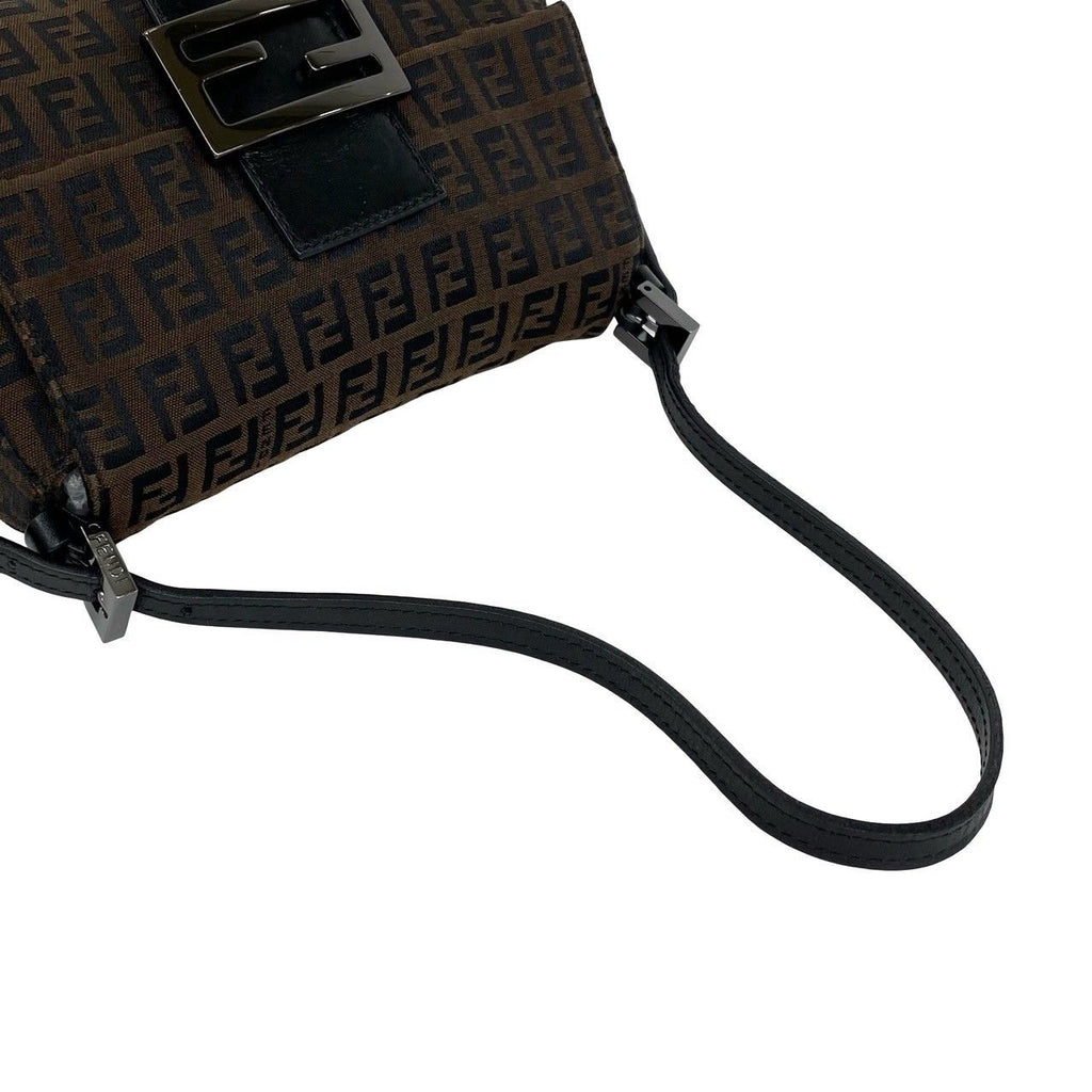 Fendi Zucchino FF Pattern Canvas Leather Handbag Bag Brown Black — view 4