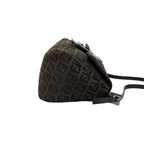 Fendi Zucchino FF Pattern Canvas Leather Handbag Bag Brown Black — view 6