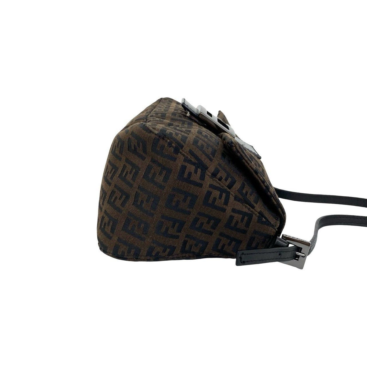 Fendi Zucchino FF Pattern Canvas Leather Handbag Bag Brown Black — view 6