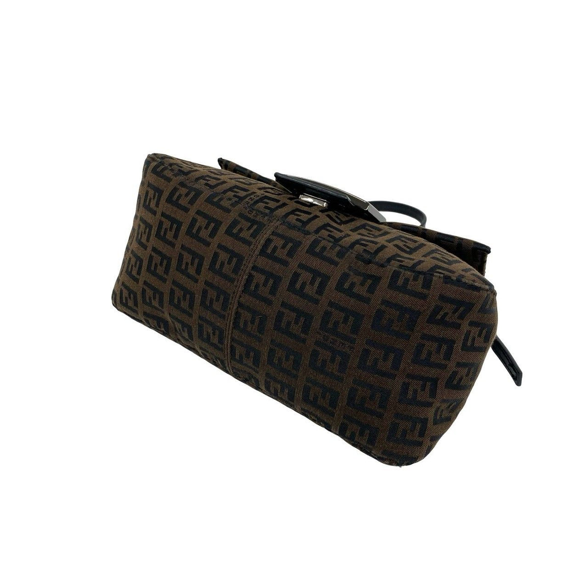 Fendi Zucchino FF Pattern Canvas Leather Handbag Bag Brown Black — view 8