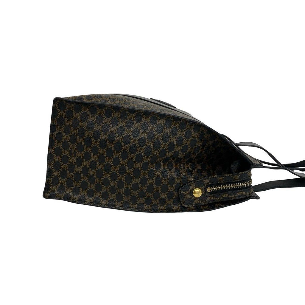 Celine Vintage Macadam Blason Pattern Leather Tote Bag Brown Black — view 6
