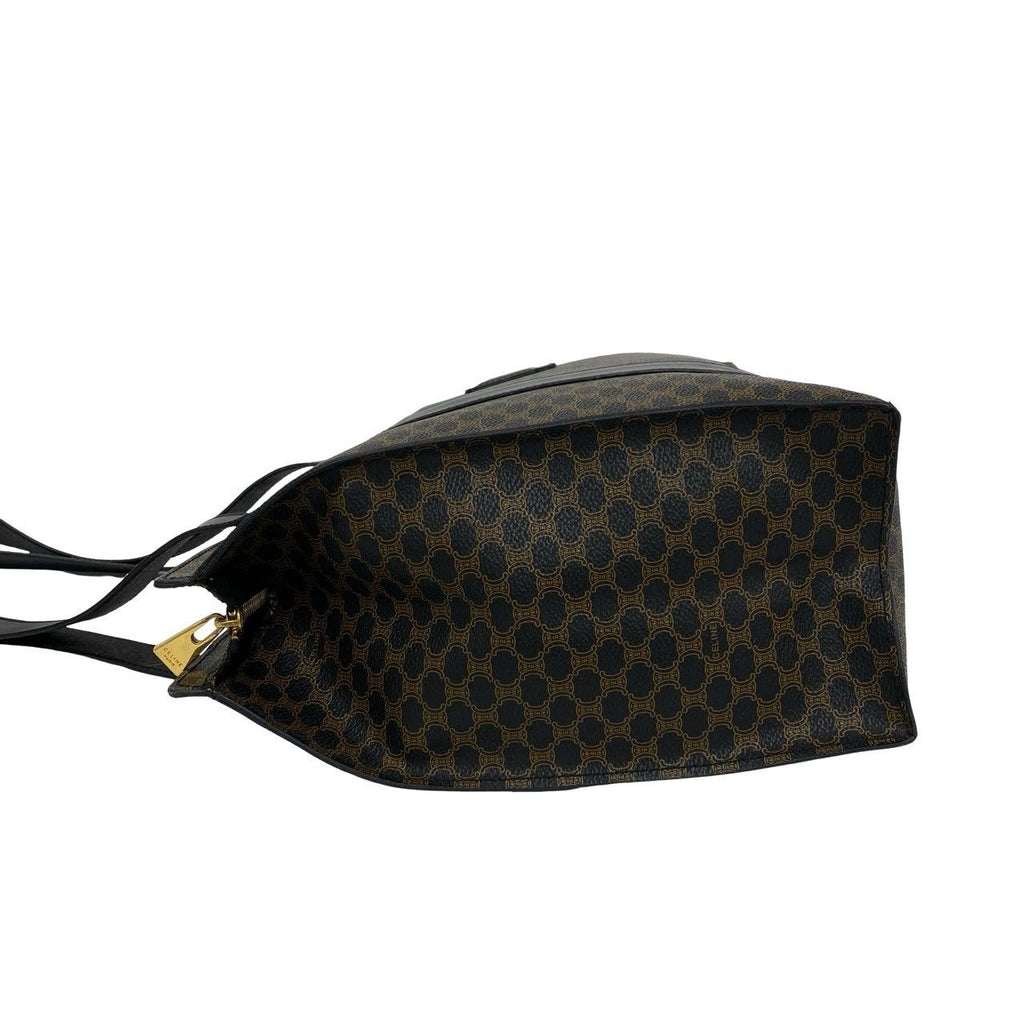 Celine Vintage Macadam Blason Pattern Leather Tote Bag Brown Black — view 5