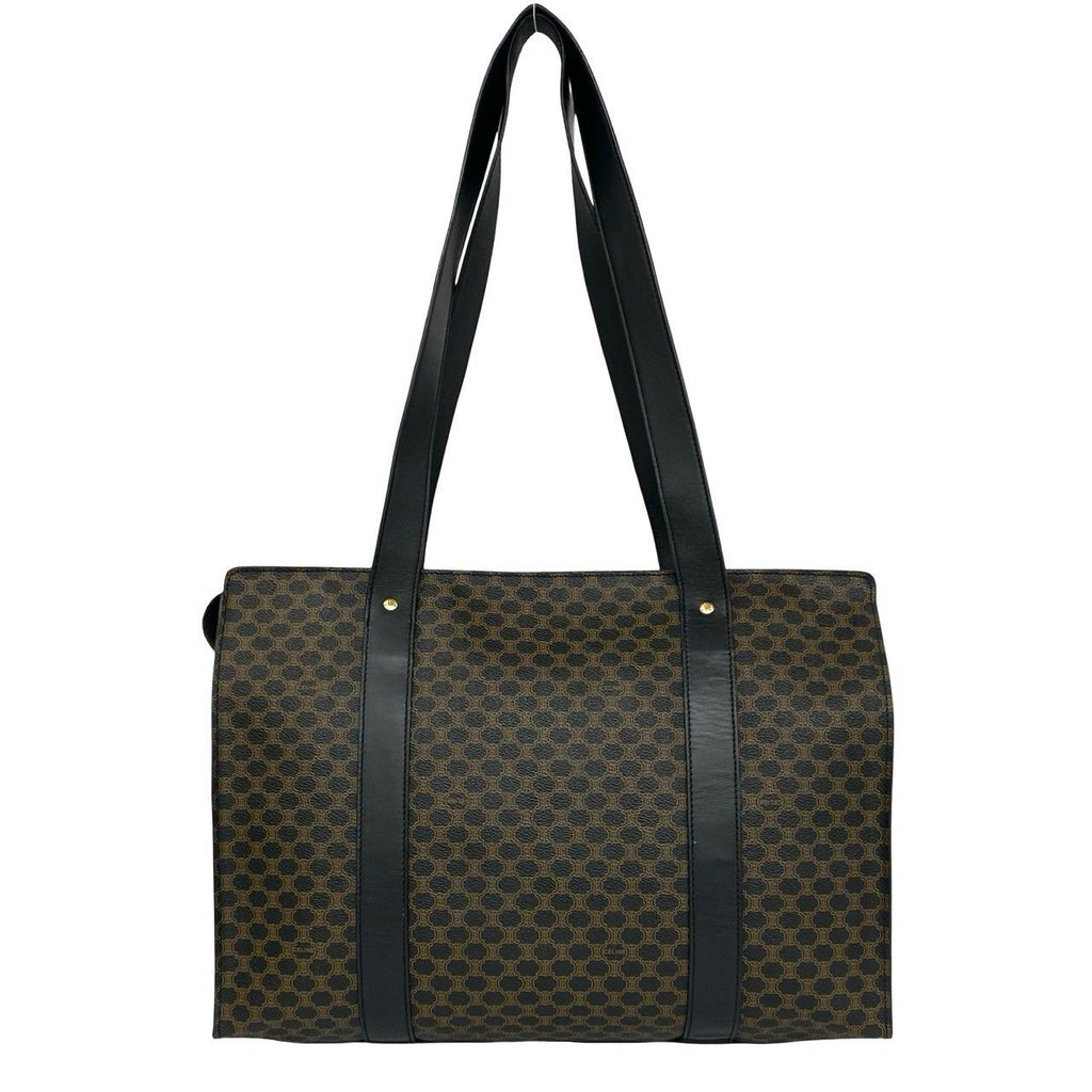Celine Vintage Macadam Blason Pattern Leather Tote Bag Brown Black — view 3