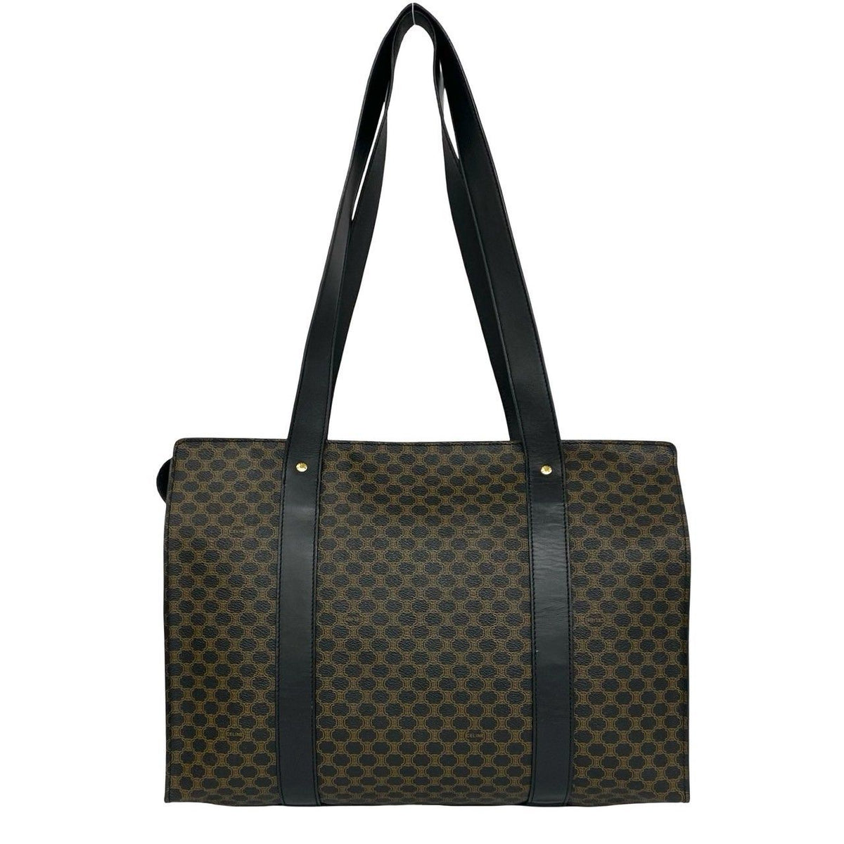 Celine Vintage Macadam Blason Pattern Leather Tote Bag Brown Black — view 3