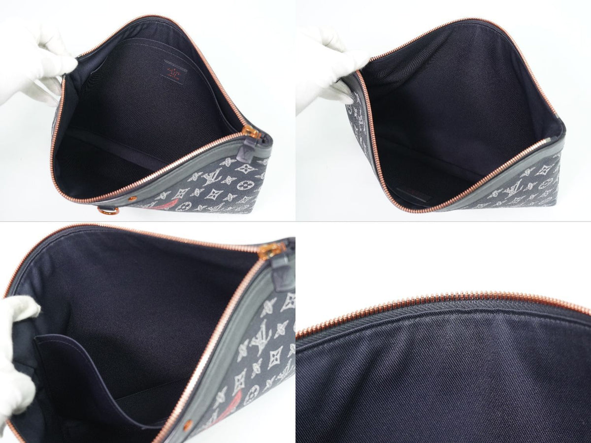 Louis Vuitton LV Pochette Apollo Monogram Ink Upside Down Clutch Navy Pink — view 8