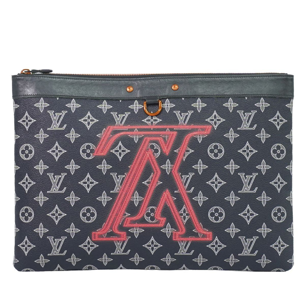 Louis Vuitton LV Pochette Apollo Monogram Ink Upside Down Clutch Navy Pink
