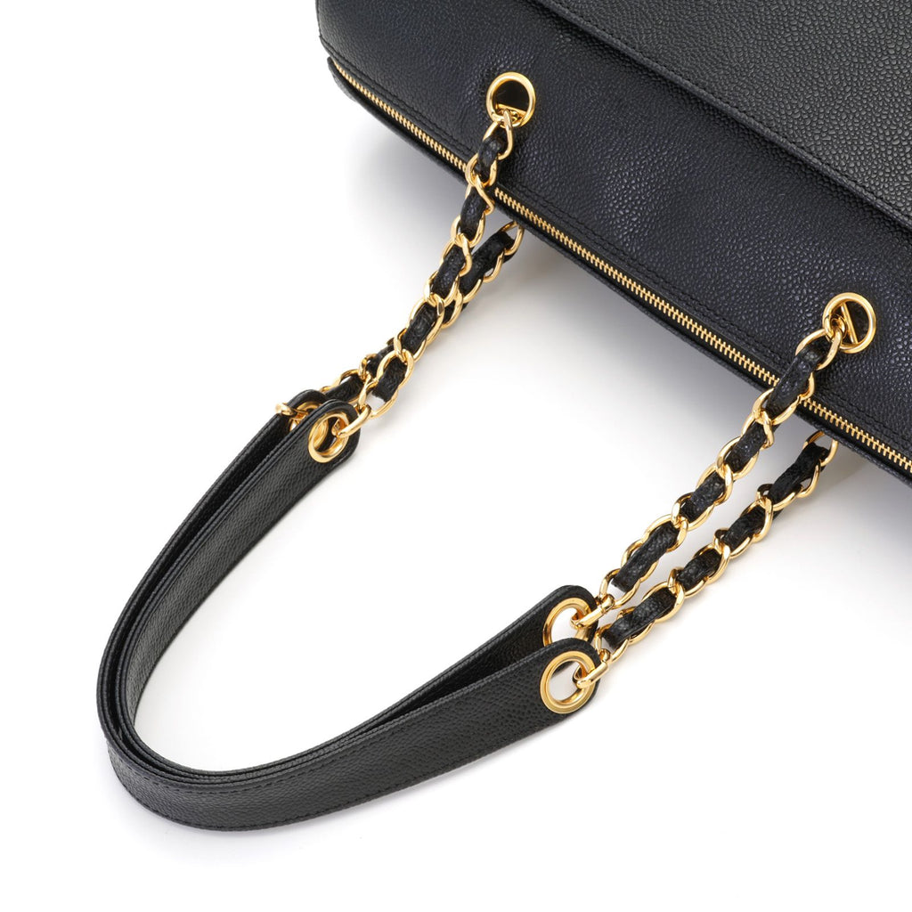 Chanel Tote Bag CC Logo Chain Shoulder Caviar Leather Black Gold — view 4