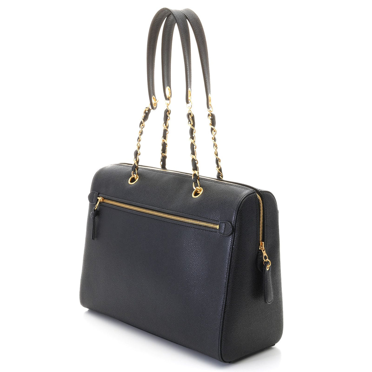 Chanel Tote Bag CC Logo Chain Shoulder Caviar Leather Black Gold — view 2
