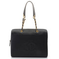 Chanel Tote Bag CC Logo Chain Shoulder Caviar Leather Black Gold