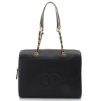 Chanel Tote Bag CC Logo Chain Shoulder Caviar Leather Black Gold